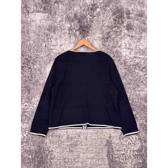 Ming Wang Jacket XL Womens Navy Blue Piped Knitted Cardigan - Picture 3 of 8